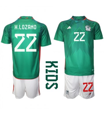 Mexico Hirving Lozano #22 Hjemmebanesæt Børn VM 2022 Kort ærmer (+ korte bukser)
